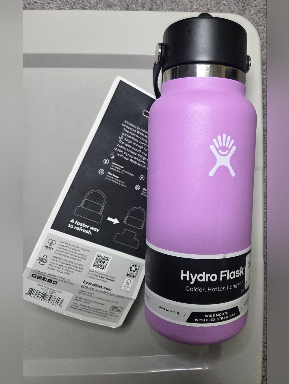 Hydro Flask 32oz Insulated Wide Mouth Flex Straw Cap Purple Water Bottle